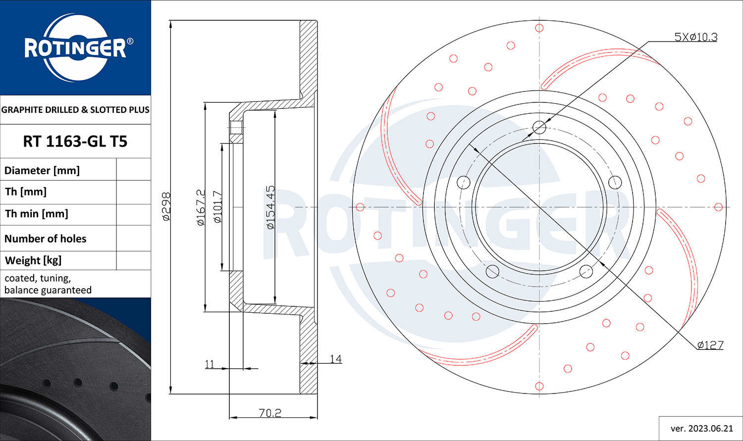 ROTINGER Féktárcsa, mind RT1163-GLT5_ROT